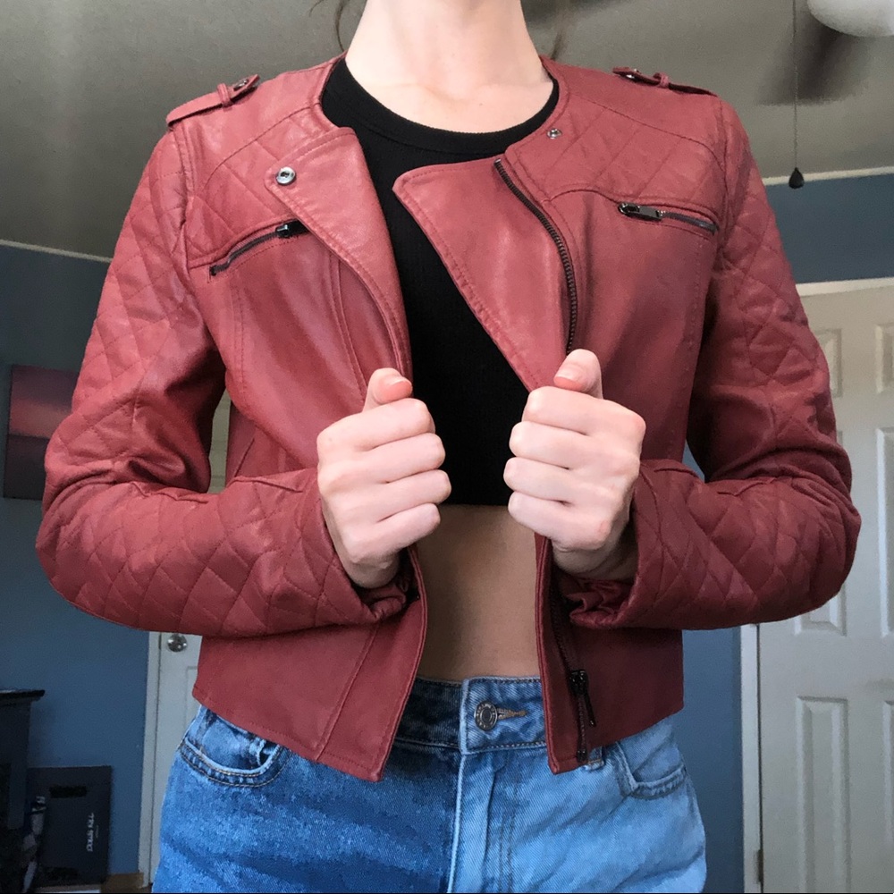Maroon faux leather jacket